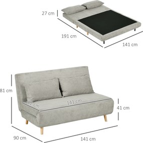 HOMCOM Sofa rozkładana łóżko dla gości z regulowanym oparciem do 120 kg szara 141x90x81 cm | Aosom PL