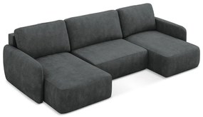 Ciemnoszary narożnik rozkładany z tkaniny szenilowej ze schowkiem (w kształcie litery U) Lilo – Makamii