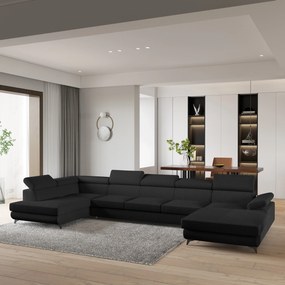 Masseno Narożnik MONTIVA z funkcją spania i pojemnikiem na pościel Narozniki U, Rozkładana sofa - Czarny, QUELLE 100