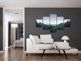 Obraz - Jeleń z wilkiem w skałach (125x70 cm)