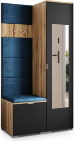 Masseno Garderoba VIRA 95/181/51 cm Nowoczesna Szafa do Przedpokoju Dąb wotan, MONOLITH 77 (Niebieski)