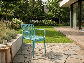 Plastowe krzesło TREGO z podłokietnikami, niebieskie