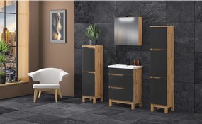 Zestaw Łazienkowy Stojący Szafka z Umywalką 80cm Dąb Wotan / Czarny Alma 2S