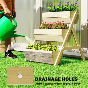 Outsunny Pionowa grządka z 3 poziomami, drewniana donica z 3 skrzynkami i otworami drenażowymi, zielona | Aosom PL