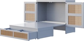 Łóżko składane - łóżko 140 x 200 cm z szufladami i wzorem rattanowym - szare drewno - materac nie jest w zestawie.