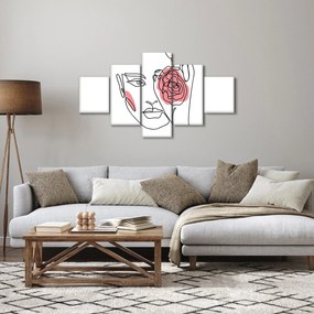 Obraz - Line art twarz z różą (125x70 cm)