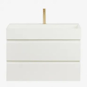 Zestaw Wiszących Mebli Łazienkowych Z Drewna I Forniru Jesionowego Zintegrowany Z Umywalką Ona Biała & - Sklum