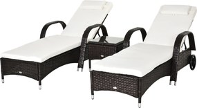 Outsunny leżak ogrodowy leżak 3-częściowy zestaw mebli ogrodowych technorattan brązowy