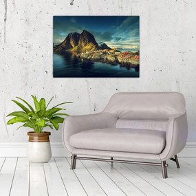 Obraz na szkle wioski rybackiej w Norwegii (70x50 cm)