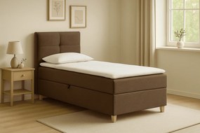 Klasyczne, jednoosobowe łóżko kontynentalne DOMI 90 cm, brązowe, strona lewa