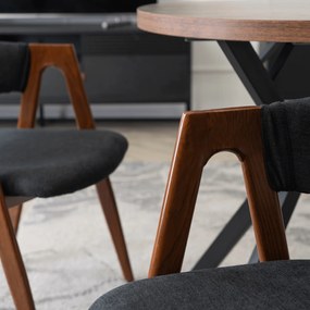 Krzesło Tapicerowane do Salonu RUIZ Czarne/Orzech Nowoczesne Loft
