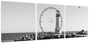 Obraz - Latarnia morska na wybrzeżu, Santa Cruz, Kalifornia (z zegarem) (90x30 cm)