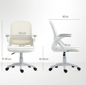 HOMCOM Oddychające siatkowe krzesło biurowe, ergonomiczne krzesło obrotowe z podnoszonymi podłokietnikami i podparciem lędźwiowym, białe | Aosom PL
