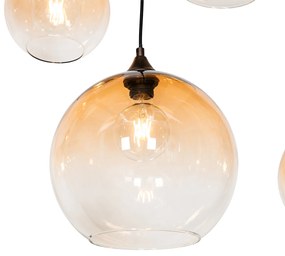 Inteligentna lampa wisząca ciemny brąz z bursztynowym szkłem 8-punktowa z 8 Wifi G95 - Sandra ArtDeco Oswietlenie wewnetrzne