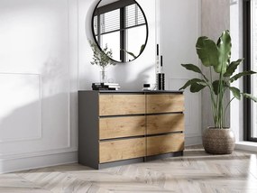 Komoda z 6 szufladami: antracyt / dąb Lancelot, 120 x 79 x 39 cm