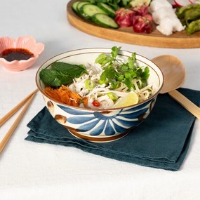 Niebiesko-beżowa porcelanowa miska na ramen 1 l Flower – Rex London