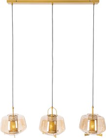Lampa wisząca złota z bursztynowym szkłem 30 cm owalna 3-światłowa - Kevin