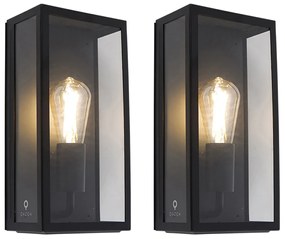 Zewnetrzna Zestaw 2 lamp ściennych zewnętrznych czarnych IP44 ze szkłem - Rotterdam Nowoczesny Oswietlenie zewnetrzne