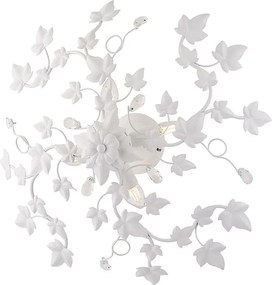 Edera lampa sufitowa z lakierowanego białego żelaza, dekor shabby chic i kryształowe cyrkonie, elegancki klasyczny styl, 4 światła, Ø60 cm