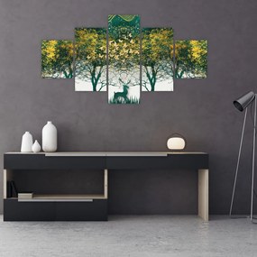 Obraz - Jelenie w zielonym lesie (125x70 cm)