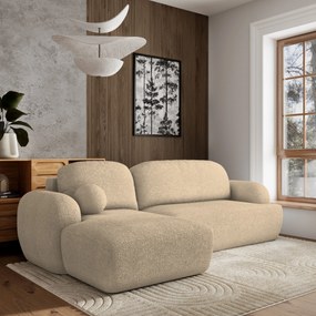 Masseno Narożnik MODENZA z funkcją spania i pojemnikiem na pościel Narozniki L, Rozkładana sofa - Kremowy, NOW OR NEVER 02