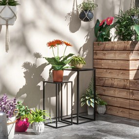 Outsunny Stojaki na Kwiaty, Zestaw 2, Skandynawski Design, Metalowy Stelaż, Wysokości 58,5/65cm, Czarne