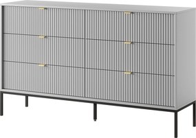Komoda: 6 szuflad, kolor szary, nogi czarne, 154 x 39 x 83 cm, uchwyty złote