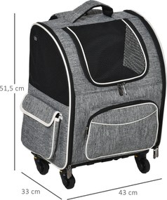 Torba transportowa na kółkach dla psa Pawhut, plecak 2-w-1 z drzwiami, szary