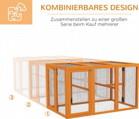 PawHut Kurnik dla 1–3 kur, drewniana rama, drut stalowy, rozbudowywalny design, drewniane drążki, pomarańczowy