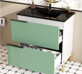 Meble łazienkowe - z ceramiczną umywalką - z 2 szufladami - zielony + biały​ (bateria nie jest wliczona w cenę)