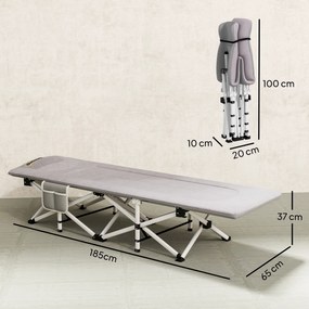 Outsunny Leżanka Polowa, Łóżko Kempingowe, składane, miękkie, do 200 kg, stal nierdzewna, 200x65x42cm, Szary