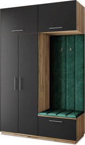 Masseno Garderoba REMA 150/240/60 cm Nowoczesna Szafa do Przedpokoju Dąb wotan, MONOLITH 37 (Butelkowa zieleń)