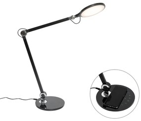 Designerska lampa stołowa czarna w komplecie z LED z czujnikiem dotykowym i ładowarką indukcyjną - Don Nowoczesny Oswietlenie wewnetrzne
