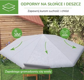 PawHut Wybieg dla kur z zacieniającym dachem, ocynkowana stal, dla 10-15 zwierząt, Srebrny