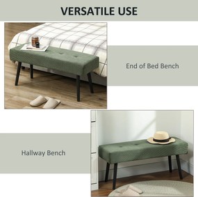 HOMCOM Ławka Polsterbank z Sztruksu, Ławka z Metalowymi Nogami, Ławka do Przedpokoju 100 x 36 x 45 cm Zielony