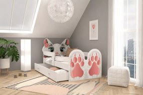 Łóżko dziecięce Mruczek z szufladą 80x140/160/180 barierka kotek MDF + stelaż Flex