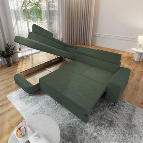 Masseno Narożnik ALVORO z funkcją spania i pojemnikiem na pościel Narozniki L, Rozkładana sofa - Zielony, QUELLE 37