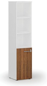 Szafa biurowa kombinowana PRIMO WHITE, drzwi na 2 poziomach, 400 x 420 x 1781 mm, biały/orzech