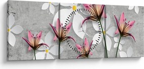 Obraz kwiatowej abstrakcji (z zegarem) (90x30 cm)