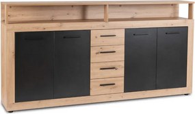 Komoda Czterodrzwiowa z Szufladami BLAGO 190 cm Dąb Artisan/Czarny Nowoczesna Loft