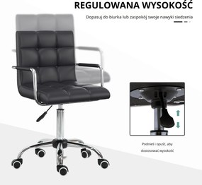 HOMCOM Krzesło biurowe w stylu retro, regulowana wysokość, 5 kółek, 52,5 cm x 54 cm x 99 cm, Czarny