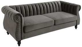 Kanapa 3-osobowa TRUMBO z weluru, styl chesterfield – kolor antracytowy