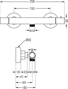 Mexen Carl zestaw prysznicowy natynkowy z deszczownicą i baterią prysznicową termostatyczną Slim, chrom - 77105240-00