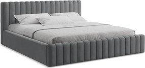 Szare tapicerowane łóżko dwuosobowe ze schowkiem i stelażem 180x200 cm Lemi – Makamii