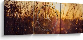 Obraz pola o zachodzie słońca (z zegarem) (90x30 cm)