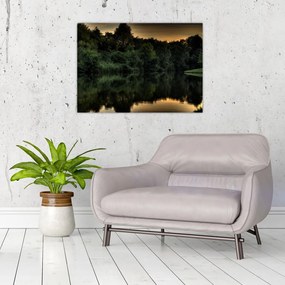 Obraz na szkle - jezioro przy lesie (70x50 cm)