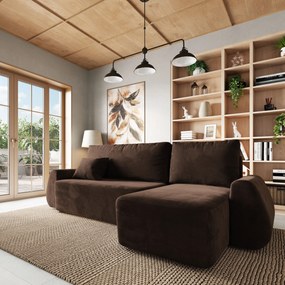 Masseno Narożnik GALVIS z funkcją spania i pojemnikiem na pościel Narozniki L, Rozkładana sofa - Brązowy, MONOLITH 29