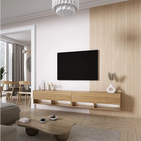 Szafka pod telewizor 200 (2 x 100) cm Dąb Craft, LED biały, 200 × 32 × 34 cm