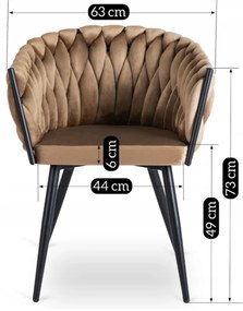 Krzesło Tapicerowane Plecione do Salonu ELENA Beżowe Welurowe Nowoczesne Loft