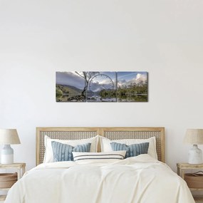 Obraz rzeki z drzewem (z zegarem) (90x30 cm)
